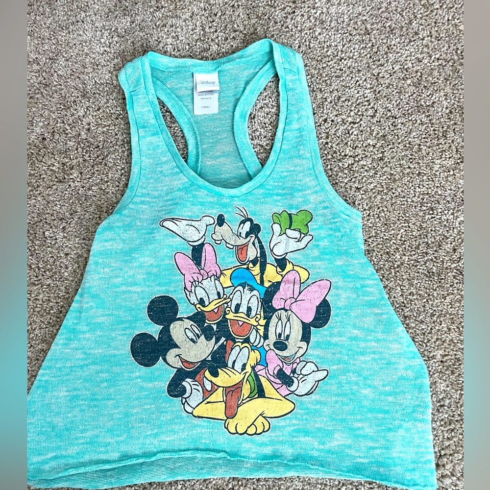 DISNEY Vintage Mint Teal Green Racer Back Knit Cute Top Size XS